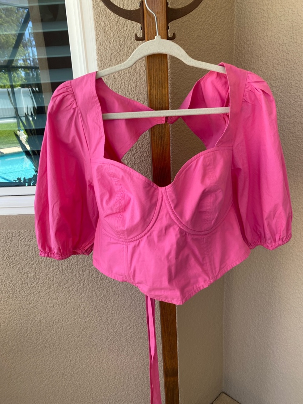 KelCLight Puff-Sleeve Corset Top with Tie-Back